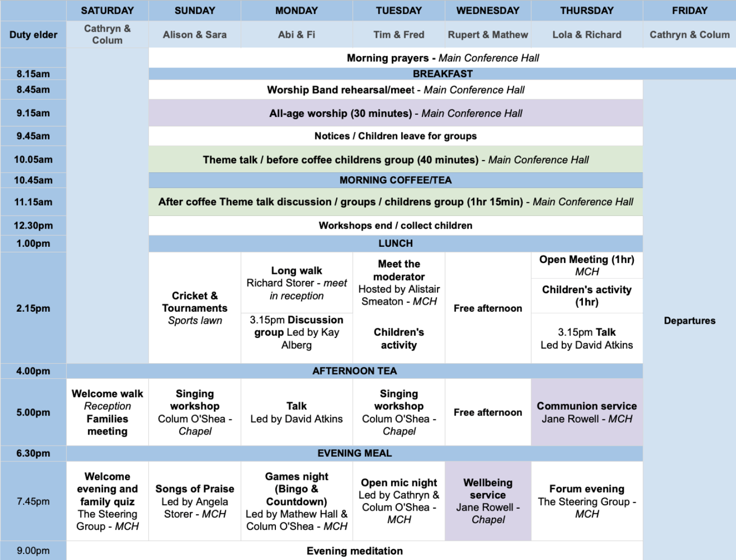 HF in-person timetable final